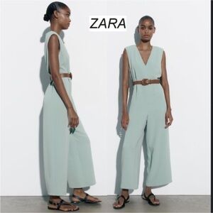 Zara Mint Green Sleeveless Jumpsuit with Belt